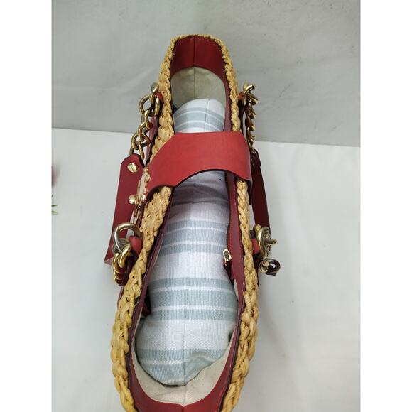 Michael Kors Santorini Straw Corn Husk Leather Trim Turn Lock Tote Shoulder Bag - Picture 10 of 16